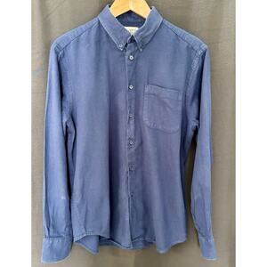 Naked & Famous Men’s Large Easy Oxford Shirt Navy Long Sleeve Made Canada